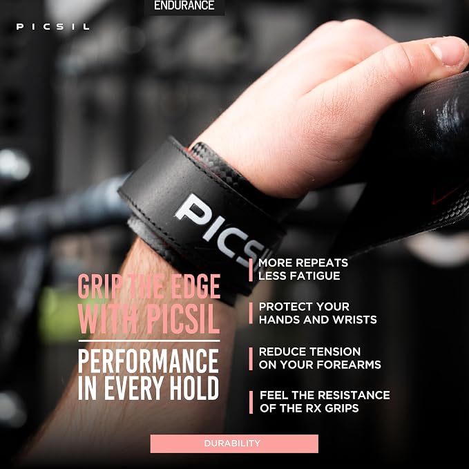 PICSIL - RX Grips | Synthetic Workout & Gymnastics Grips | Ultra-Resistant Carbon Fibre for Cross Training | Helps Prevent Tears & Blisters | Carbon Fibre Material | Use wiht Chalk |