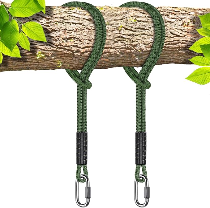 SELEWARE 4ft Tree Swing Rope Hammock Straps Hanging Kit - Fast & Easy Install for Hammock Chair, Tire Swing - Indoor/Outdoor Playground Accessories - Green, 2 Pack