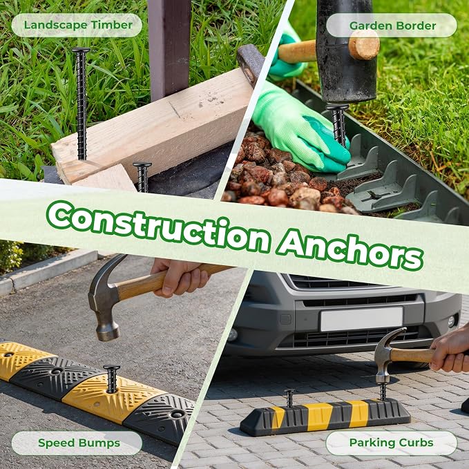 Homwin Rebar Stakes 16 inch 16-Pack Metal Ground Spikes Heavy Duty Asphalt Anchors for Railroad, Trapping, Carport, Speed Bump and Survey Black