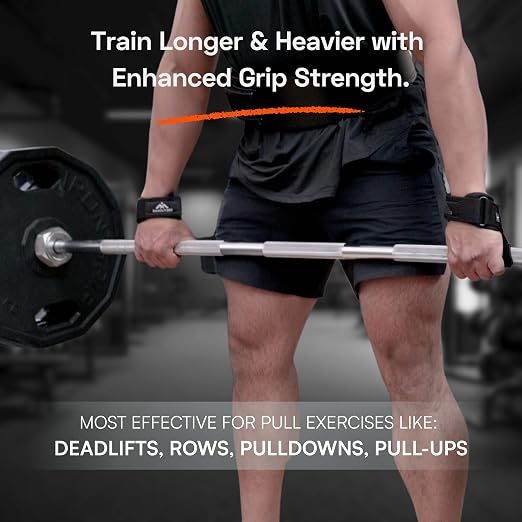 Lifting Grips for Weight Lifting, Powerlifting & Weightlifting Grips with Enhanced Grip, Double Layer Leather Gym Grips for Deadlifts & Back Workouts, Black