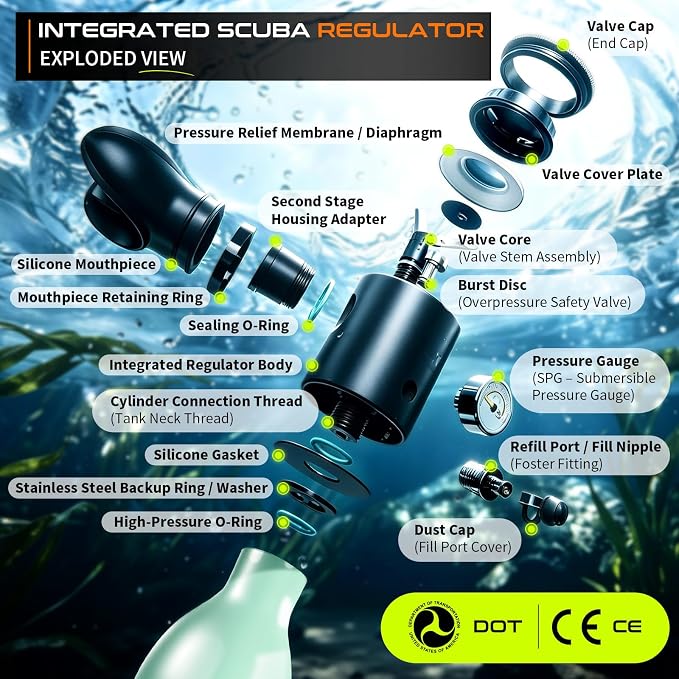 GOYOJO Mini Scuba Tank with DOT Certified, Portable Scuba Diving Kit with Optional Snorkel Mask Combo, Refillable Emergency Backup Pony Bottle for Snorkeling, Underwater Breathing, Training