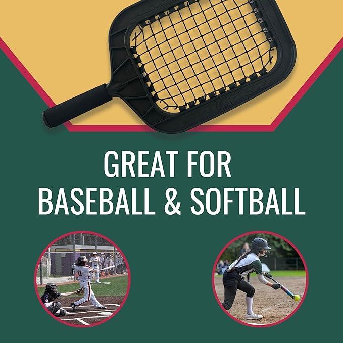 Accubat Fungo Racket for Baseball & Softball Training - Baseball Racket with Durable Frame & Replaceable Netting - Quality Design for Accurate Fly Balls & Grounders - USA Made (26 Ounce, Black)