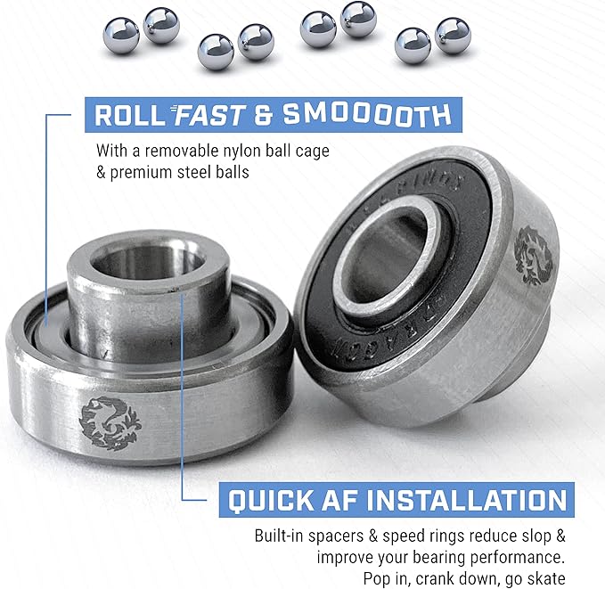 Fireball Dragon Skateboard Bearings Set 8 Pack - Fast 608 Longboard Bearings Set for Skateboards Inline & Roller Skates - Bearings for Skateboarding Guaranteed for Life