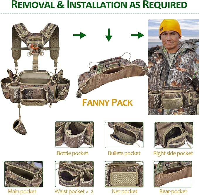 NEW VIEW Hunting Fanny Waist Pack for Men, Camo Waist Pack for Hunter, Fanny Hunting Backpack with Rifle & Bow Holder
