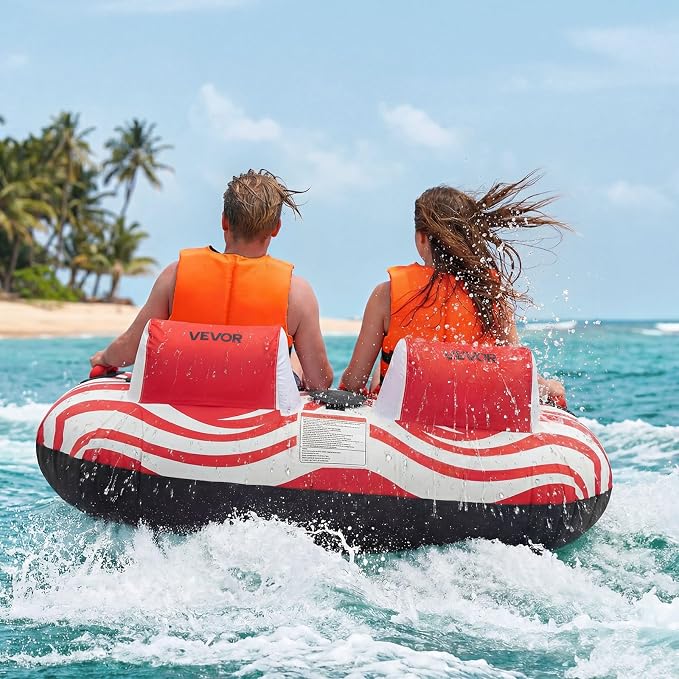 VEVOR Towable Tubes for Boating, 2-Rider Inflatable Boat Tubes and Towables, 340 lbs Capacity Water Sport Tubes for Boat to Pull - with 2 Cockpits, Full Nylon Cover, Padded Grab Handles & Safety Valve