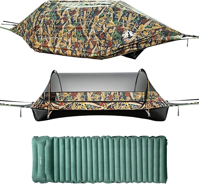 Night Cat Upgraded Flat Lay Hammock Tent Combo with Sleeping Pad Non Rolling for 1 Person Adults 330LBS 87x28x19in