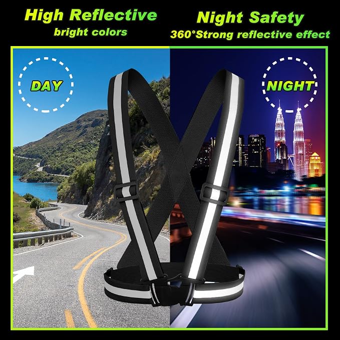 Hercicy 20 Pcs Reflective Vest High Visibility Safety Vests, Adjustable Running Gear Straps Lightweight Reflector for Construction (Black)