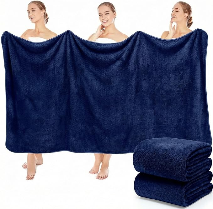 SmoothNovelty 2 Pack Bath Sheets 40 x 80 Inch Oversized Jumbo Extra Large Towels Quick Dry Coral Fleece Absorbent Soft Lightweight XL Shower Towels for Home Gym Travel Beach Spa Pool Hotel (Navy)