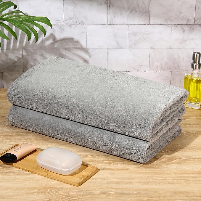 Mixweer 2 Pcs Oversized Bath Towels, 40 x 80 Inch Giant Microfiber Jumbo Bath Sheets Ultra Soft Bathroom Microfiber Quick Dry Absorbent Shower Towels for Spa Camping Beach (Light Grey)