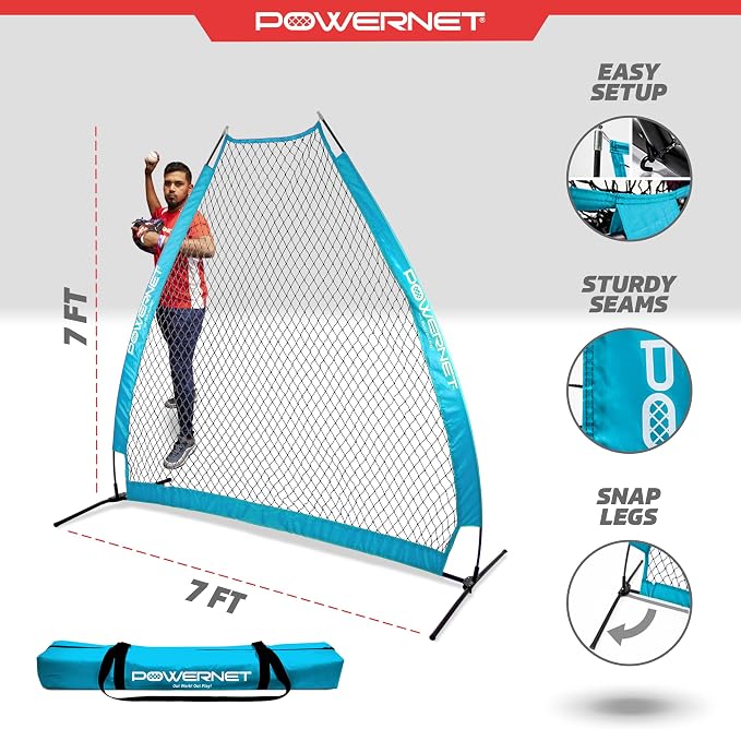 PowerNet Baseball Training Equipment Baseball Net, Portable Softball Batting Practice Pitching Screen, 7-FT I-Screen or A-Frame Pitching Net