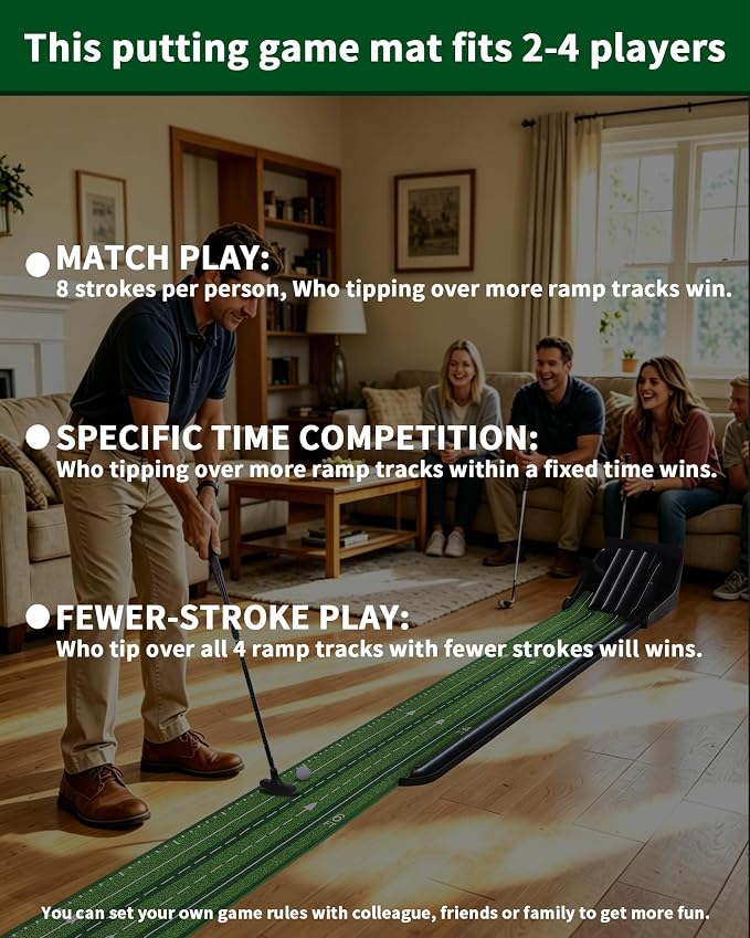 Putting Green Indoor - Practice Uphill Putts, Golf Putting Mat with Auto Ball Return, Golf Training Aid for Home, Office, Backyard, Party Game, Great Gifts for Men Dad