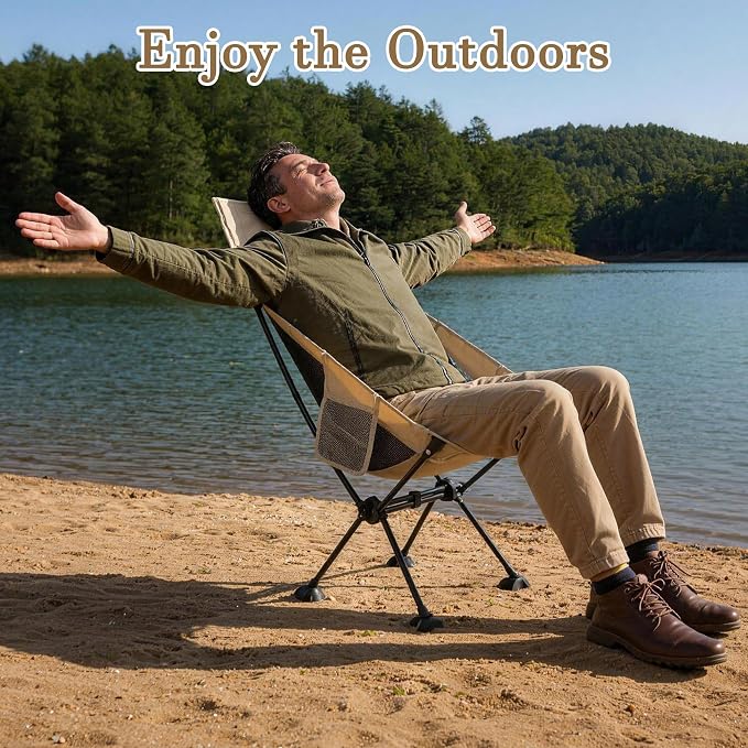 High Back Lightweight Camping Chair for Adults with Wide Seat and Head Support,Ultralight Compact Backpacking Chair with Anti-Sinking Large Feet and Storage Bag for Travel,Naturehike,Hiking