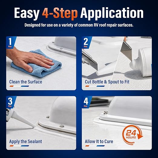 RV Roof Sealant Self-Leveling: White Lap Sealant for Camper Roof Leak Repair, Waterproof Weatherproof Caulk for EPDM TPO Rubber Roof Seams, Skylights, Air Vents, 10.3 oz Tubes 2-Pack