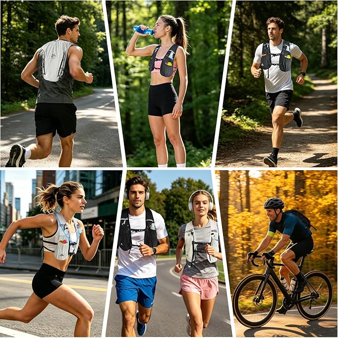 Running Hydration Vest Backpack, Lightweight Hydration Backpack with 500ML Water Bladder and Night Running Light