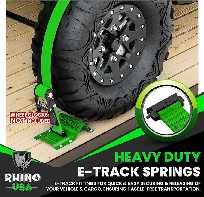 Rhino USA E Track Ratchet Tie Down Straps (4,500lb Break Strength) - Includes (2) Premium 2" x 16' eTrack Tie Downs - Ultimate Heavy Duty eTrack Cargo Strap System for Trailer, Truck, Motorcycle
