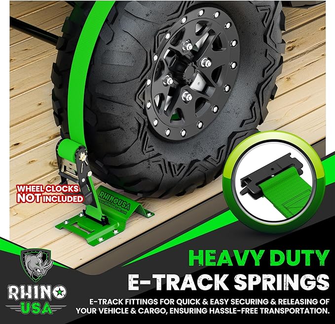 Rhino USA E Track Ratchet Tie Down Straps (4,500lb Break Strength) - Includes (4) Premium 2" x 16' eTrack Tie Downs - Ultimate Heavy Duty eTrack Cargo Strap System for Trailer, Truck, Motorcycle