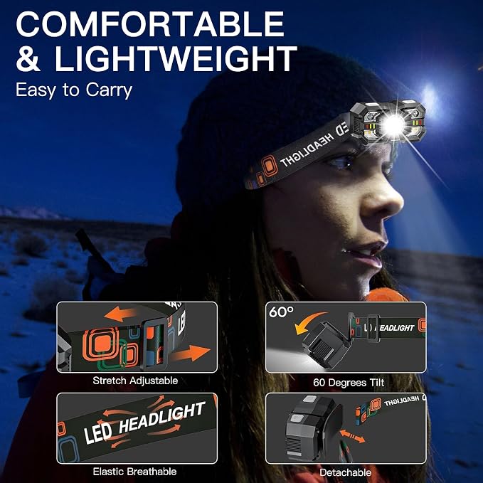 KunHe 10 Pack led Rechargeable Headlamp Flashlight Headlight Motion Sensor 10 Mode for Outdoor Camping Gear Hiking Fishing Running Cycling Headlight Emergency Lights for Home