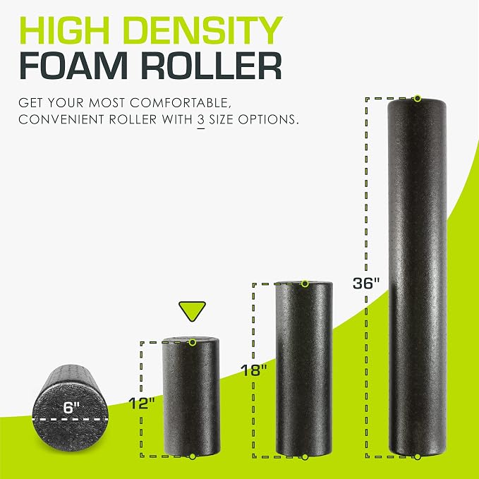 ProsourceFit High Density Foam Rollers 12 - inches Long,Firm Full Body Athletic Massage Tool for Back Stretching,Yoga,Pilates,Post Workout Muscle Recuperation,Black,(Pack of 12)