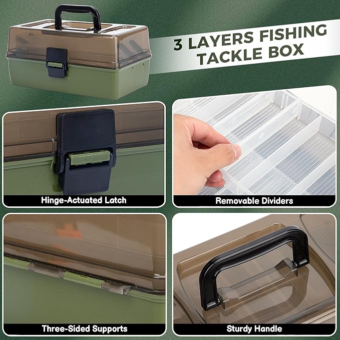 3 Layers Fishing Tackle Box with Tackle Included, 475 Pcs Fishing Lures Kit,Include Crankbaits Weights Hooks and other Accessories,Fishing Lure Bait Gear Kit,Gift for Men