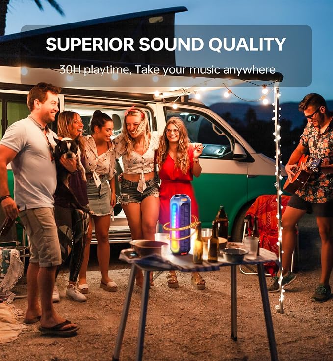 Magnetic Bluetooth Speaker, Golf Speaker with Solar Charging 30H Playtime, 7 Colorful Flashing Lights Outdoor Waterproof Portable Wireless, for Golf Cart Gifts Hiking Camping