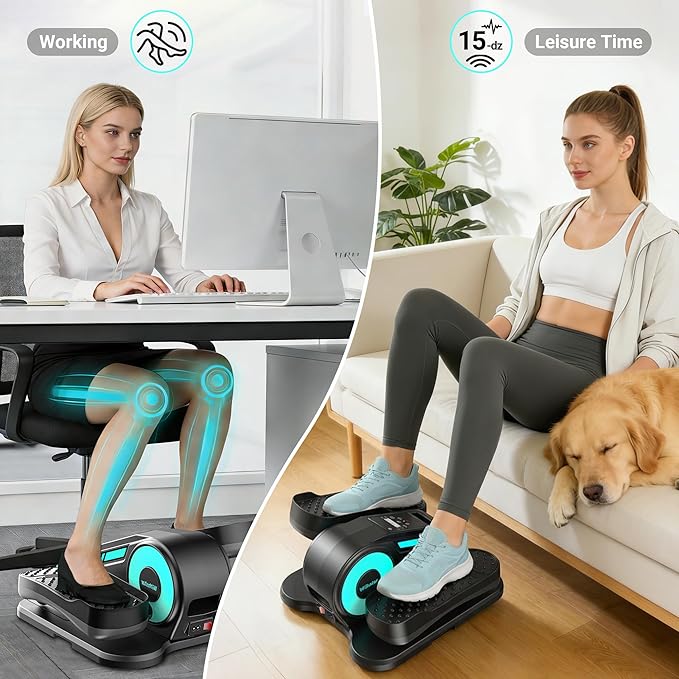 Under Desk Elliptical Machine - Electric Seated Pedal Exerciser, Motorized Leg Exerciser for Seniors Home Office, 12 Adjustable Speeds Whisper Quiet Portable