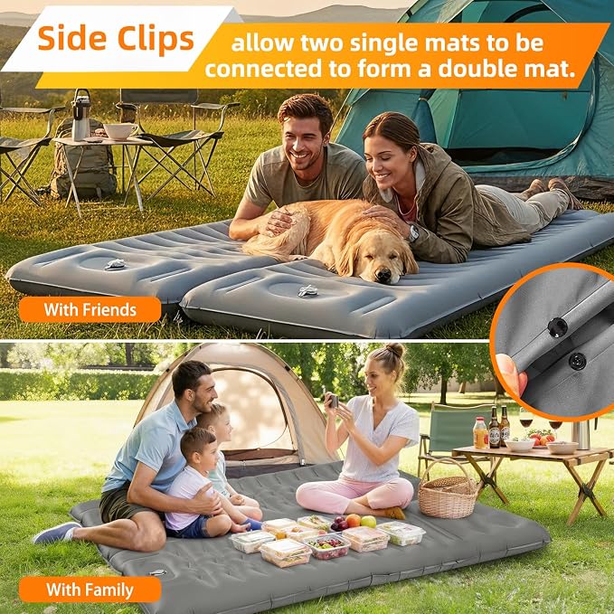 Camping Sleeping Pad, Extra Thick 5 Inch Self Inflating Camping Mat with Ultralight Sleeping Bag Liner Travel Sheet, Camping Pads with Pillow & Foot Pump for Outdoor Hiking, Backpacking, Travel(Grey)