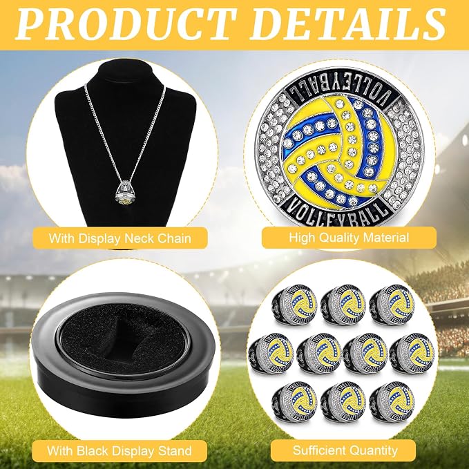 Highergo 10 Pcs Basketball Softball Baseball MVP Dancer Champion Trophy Ring with Display Stand Star Football Soccer Volleyball Golf Cheerleading Bowling Track Field