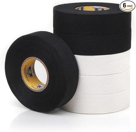 Howies Hockey Tape | 6-Pack Combos of Cloth Stick Tape (White/Black) & Shin Pad Tape (Clear) | Pro Grip & Durability | Made in USA