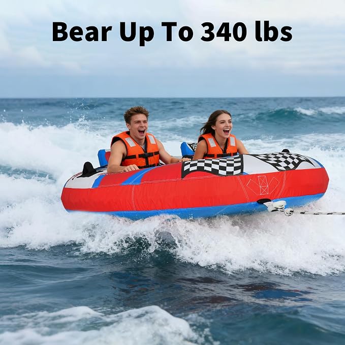 Towable Tube for Boating, 1–2 Person Inflatable Towable Tube with Quick Connect, Heavy Duty 840D Nylon Water Tube for Lake & Water Sports