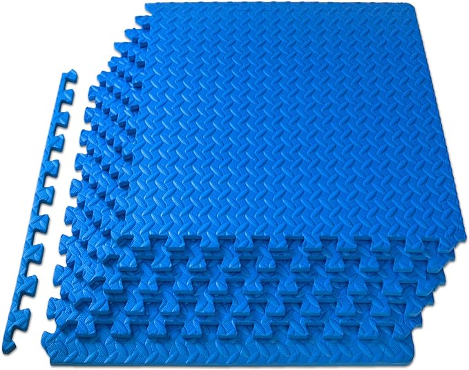 ProsourceFit Exercise Puzzle Mat ½-inch, EVA Interlocking Foam Floor Tiles for Home Gym, Workout Equipment, Kids Play Areas, Blue, 24 SQ FT - 6 Tiles