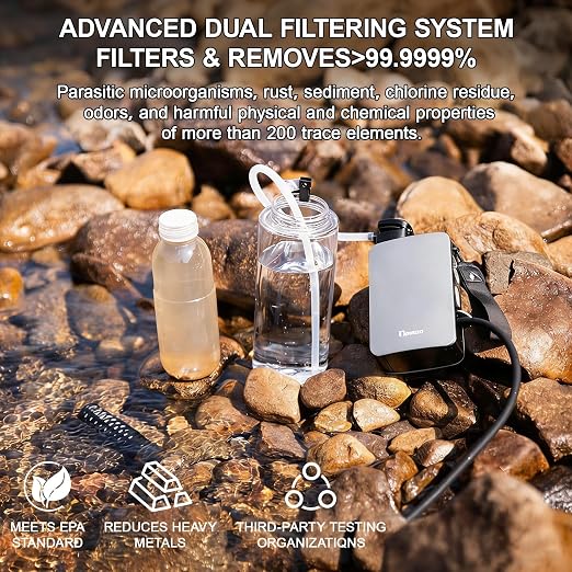 Portable Electric Water Filter Pump, 0.01 Micron Outdoor Camping Water Purifier, Water Filtration System Survival for Hiking, Camping, Travel and Emergency.