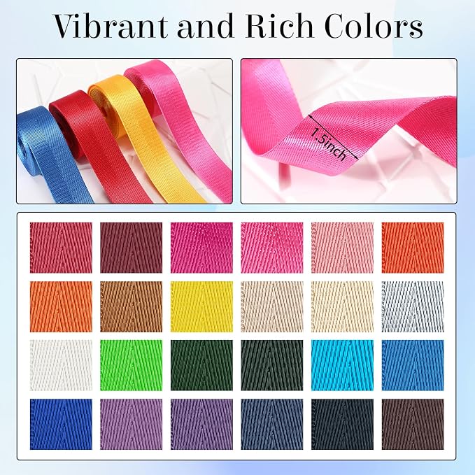 Windyun 24 Rolls Nylon Webbing 1/1.5 Inch Wide Cotton Webbing Strap 3.3 Yard 24 Colors Nylon Straps for Bag Making DIY Craft, Pet Collars, Climbing, Backpack