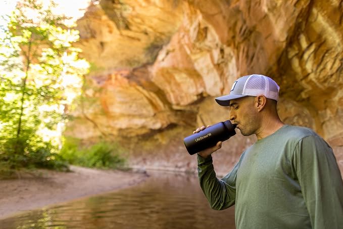 LifeStraw Go Series — Insulated Stainless Steel Water Filter Bottle for Travel and Everyday Use Removes Bacteria, Parasites and Microplastics, Improves Taste, 24 oz, Nordic Noir