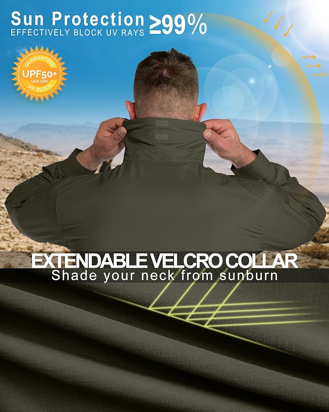 33,000ft Men's UPF 50+ UV Protection Long Sleeve Hiking Shirts Breathable Quick Dry Fishing Shirts for Safari, Outdoor