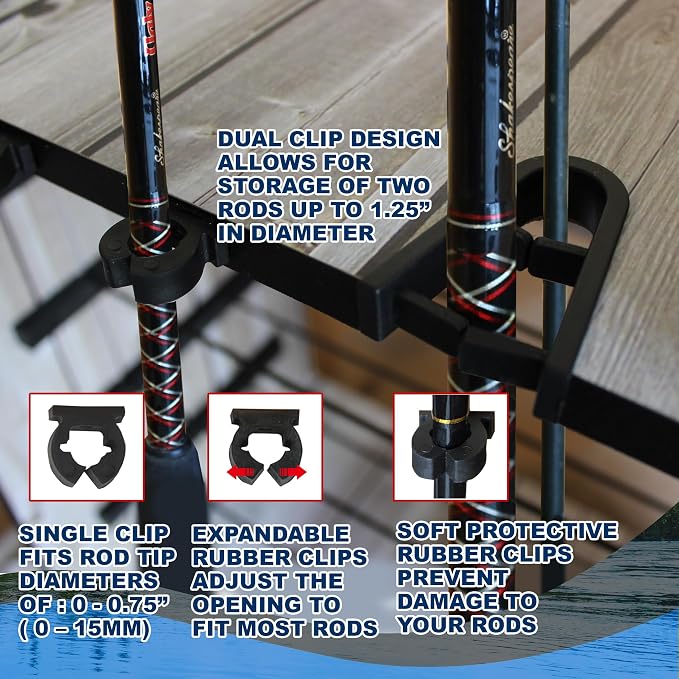 Rush Creek Creations Fishing Rod Holder for 14 Saltwater/Freshwater Rods, Fishing Pole Holder w/ up to 4 Fishing Gear Tackle Box Storage for Garage Organization/Boat Storage for Fishing Accessories | Fishing Pole Holder