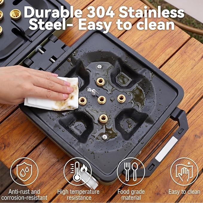 2-Burner Portable Propane Camping Stove with Windshield, 30000 BTU Foldable Gas Stove with Independently Adjustable Heat Coffee Stand & Carry Bag, Gas Stove for Cooking, Tailgating (Green)
