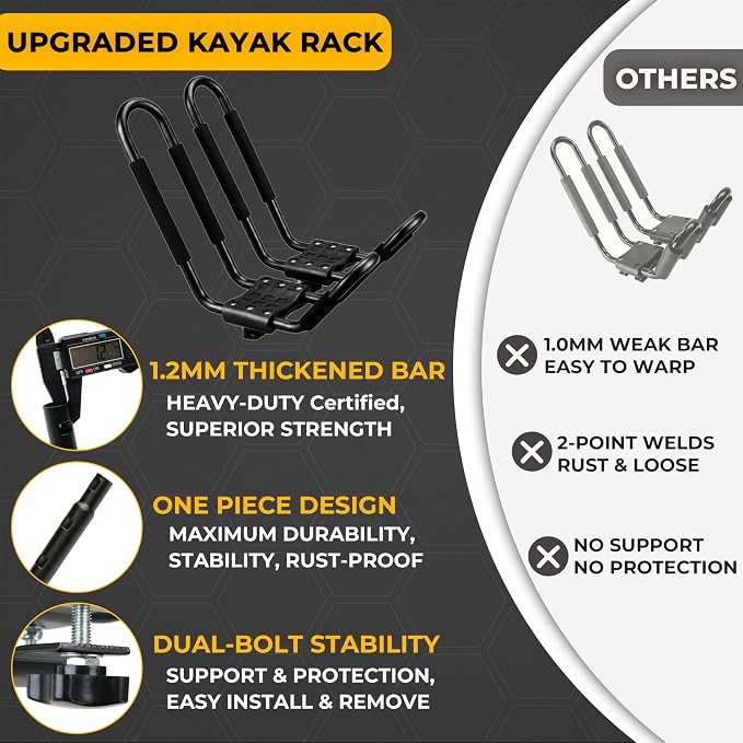 Vallix 2 Pairs Kayak Roof Rack for Car, J-Bar Kayak Carrier for SUV & Trucks, Heavy Duty Top Mount Holder with Straps for Canoe Boat Surfboard, 4 Pcs/Set