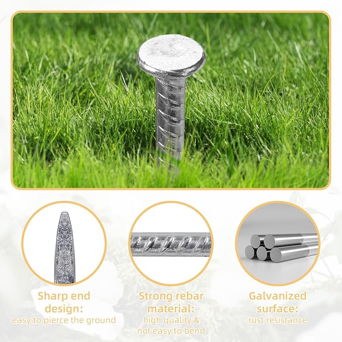 16 Inch Rebar Stakes, 1/2 Inch Diameter Galvanized Steel Ground Anchors, Heavy Duty Metal Spikes for Speed Bump, Wheel Stop, Parking Curb and Tent (24 Pack, Silver)