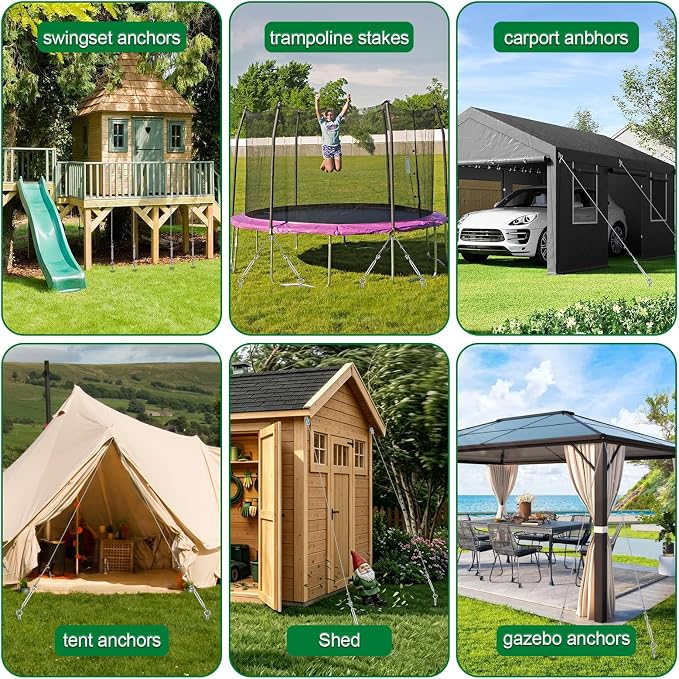 Ground Anchors Heavy Duty for High Wind Tie Down, 6 Pack 30" Shed Anchor Kit with1/4 Stainless Steel Cable & 3 Turnbuckles, Screw-in Trampoline Anchors for Swingset Carport Canopy Gazebo