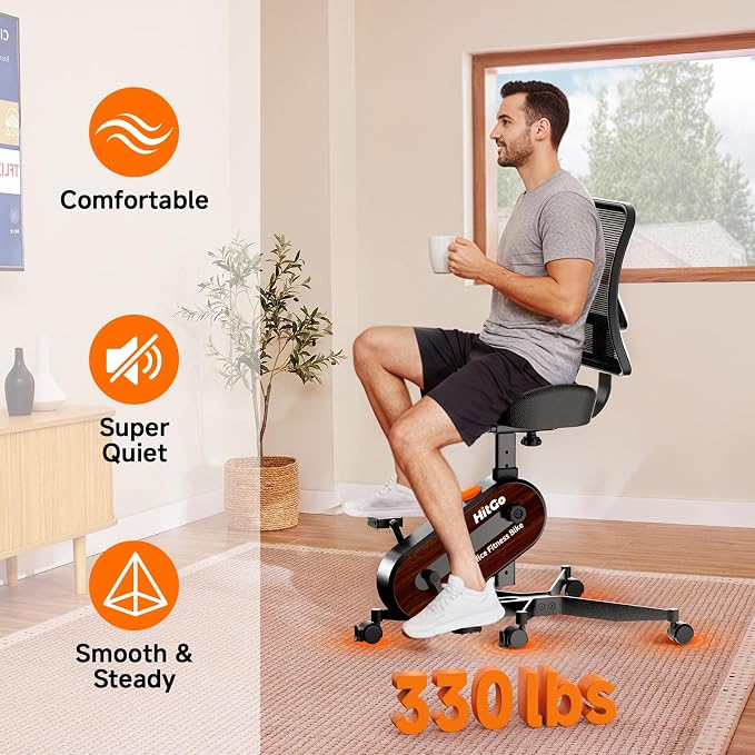 HitGo Office Exercise Bike Desk Chair,330 lbs Heavy Duty Under Desk Bike with 9-Level Height Adjustable Seat 24.4"-33.8",8-Level Resistance & Rolling Wheels,Quiet Fitness Chair for Home Office
