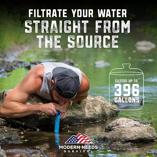 MODERN NEEDS Ready Filter Personal Water Filter Straw | Backpacking Water Filter for Hiking & Camping | Portable Water Purifier Camping | Emergency Survival Gear & Camping Survival Kit | 4 Pack