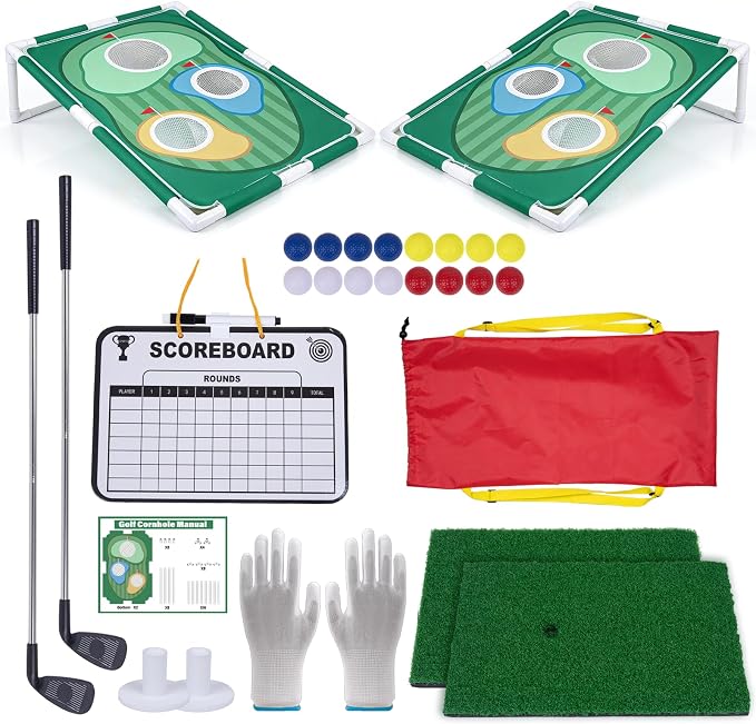 Golf Cornhole Game Set, Golf Training Equipment, Backyard Party Game, Backyard Lawn Game, Chipping Set