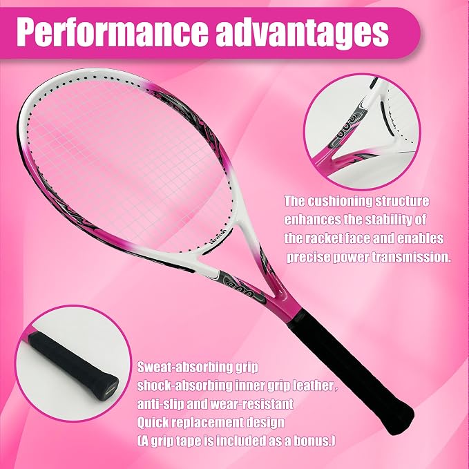 Senston 27 inch Tennis Racket for Adults 1 Pack Tennis Racket Set Tennis Overgrip, Vibration Damper