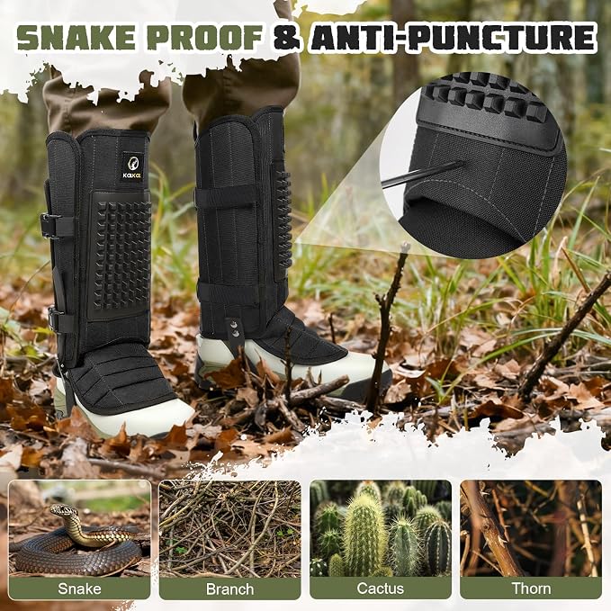 Kalkal Snake Gaiters, 1200D Waterproof Snake Chaps Snake Gaiters for Men Women, Adjustable Snake Bite Protection Snake Guards for Legs Men, Snake Proof Gaiters for Hiking Hunting