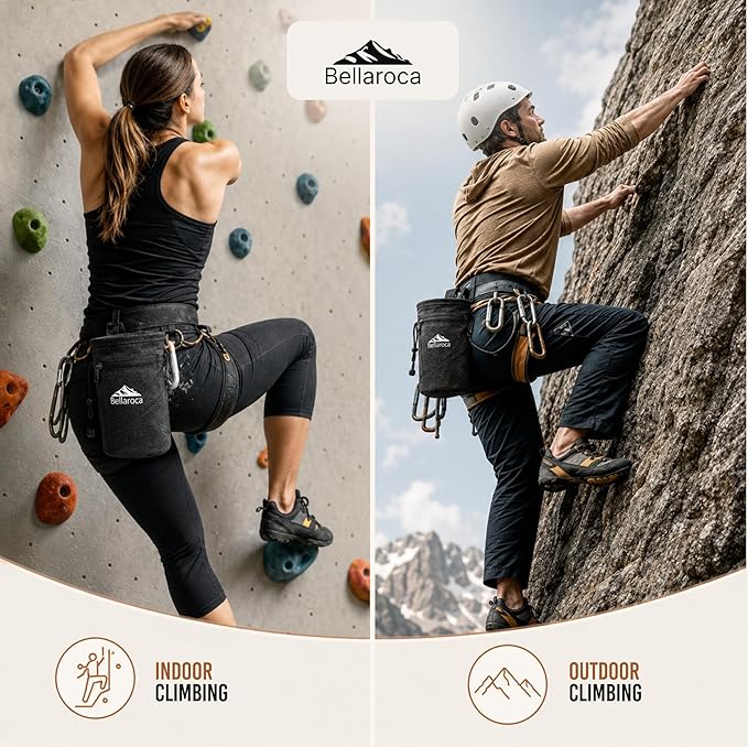 BELLAROCA® Chalk Bag and Bouldering Brush for Rock Climbing – Waterproof Climbing Set with Ergonomic Design, Adjustable Belt and Carabiner
