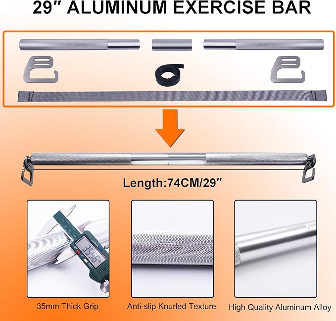 J Bryant Fitness Heavy-Duty Resistance Band Bar with Resistance Bands, E-Shaped Hook Design, 500lb Load Capacity, Anti-Slip Surface, Carry Bag Included, for Strength Training and Fitness