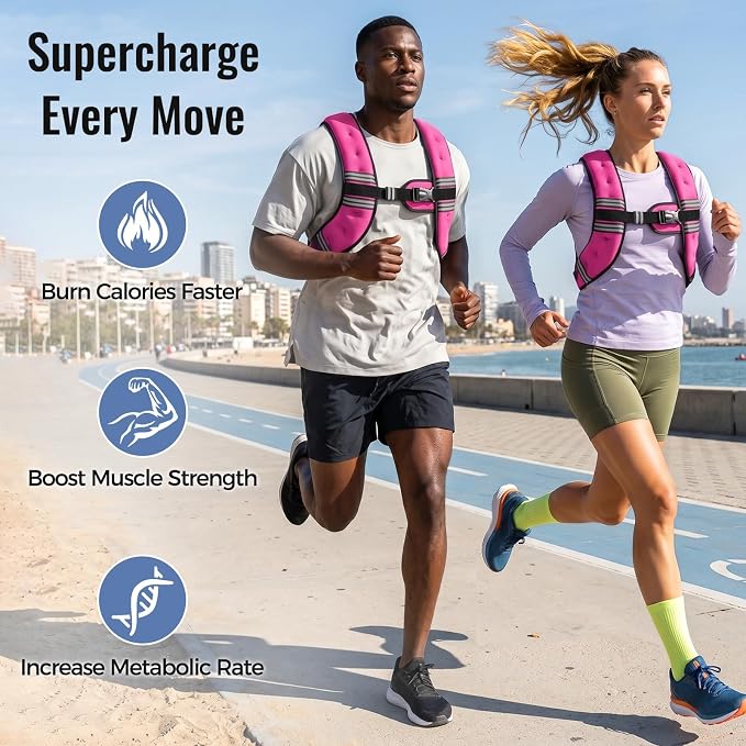 Zeerun Weighted Vest, 6lb/8lb/10lb/12lb/15lb/18lb/20lb/24lb/30lb for Men Women, Reflective Stripe Adjustable Buckle, Comfortable Durable Rucking Vest for Walking Running Strength Training
