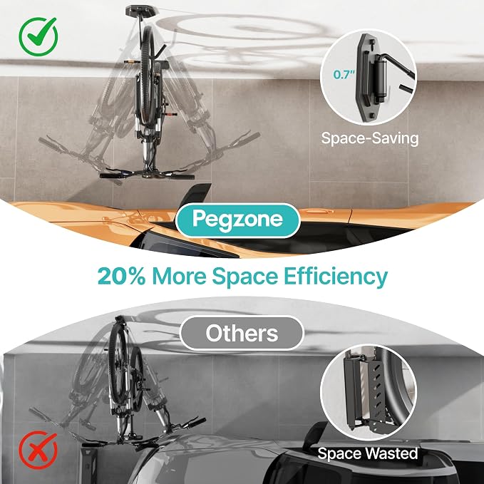 PEGZONE Swivel Bike Wall Mount, Heavy Duty Vertical Bike Rack with Fixed Hooks for Garage Storage, Wall Mounted Bicycle Hangers Holds up to 77 lbs for Indoor, 4 Pack