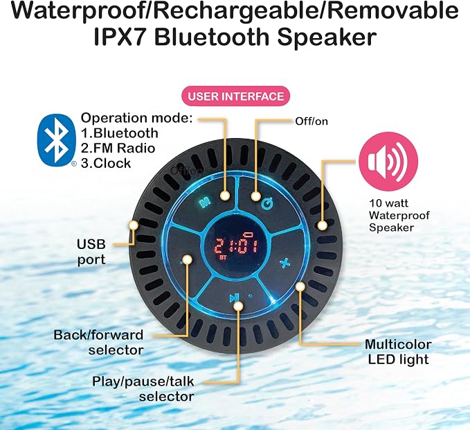 Inspired Living Inflatable Pool Lounger with Bluetooth IPX7 Waterproof Speaker, Cup Holder, Floating Pool Chair for Adults, Kids, Premium Pool Float for Pool Parties, Tanning, Backyard, 250lb Capacity