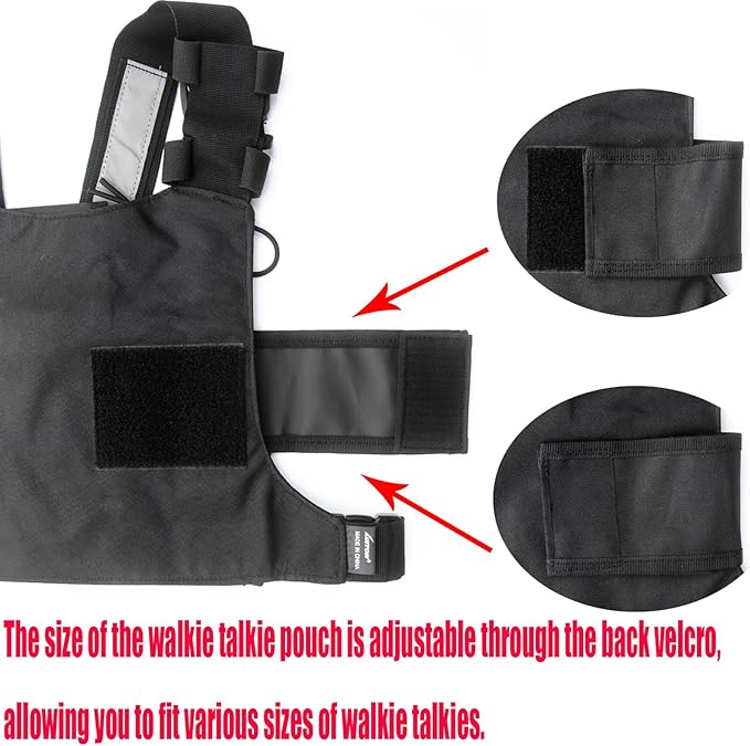 LUITON Radio Chest Harness with Reflective Strips Shoulder Holster Radio Vest Holder Two Way Radio Vest Rig Walkie Talkie Case with Front Pack Pouch for Motorola/Midland/Baofeng/Retevis